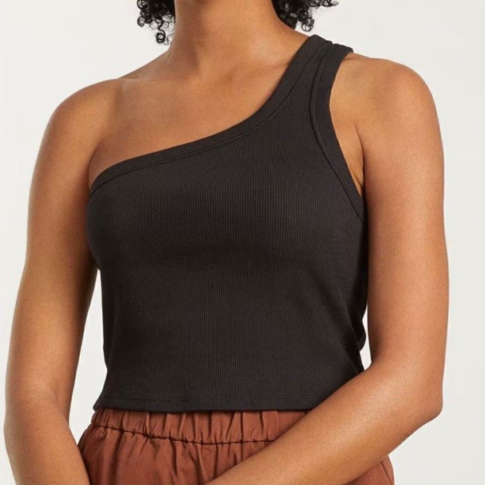 Everlane The Ribbed One Shoulder Tank Black Size XXS NWT